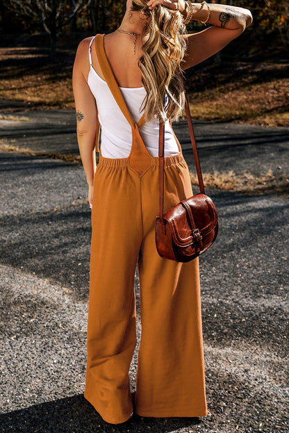 Knotted Straps Patch Pocket Wide Leg Jumpsuit | Brown