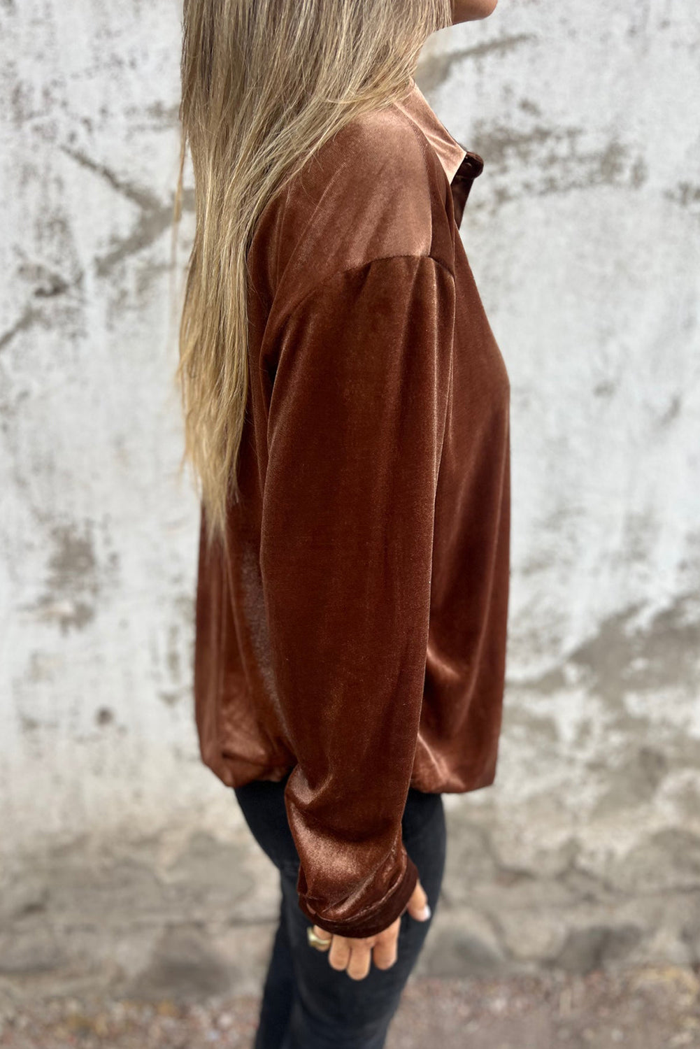 Chest Pocket Velvet Shirt | Chestnut