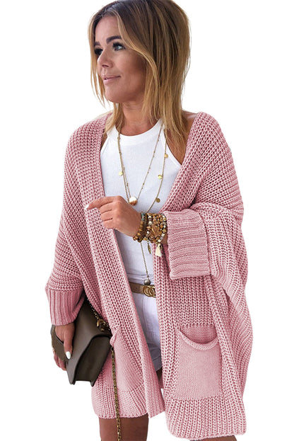 Oversized Fold Over Sleeve Open Front Cardigan | Pink