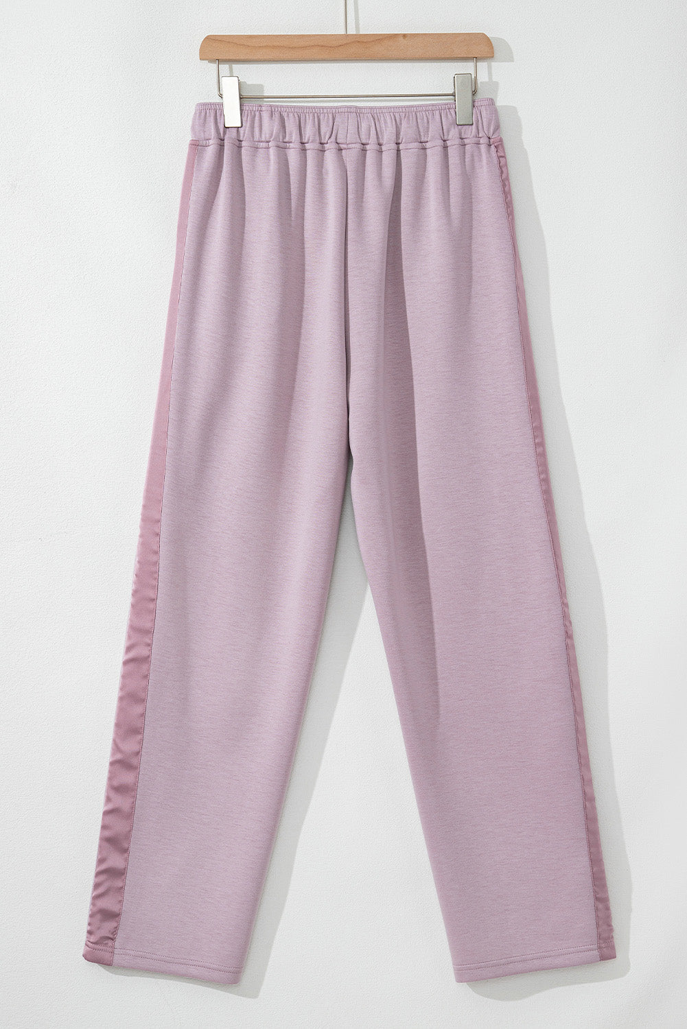 Drawstring Waist Satin Stripe Patch Straight Leg High Waist Pants | Orchid Petal