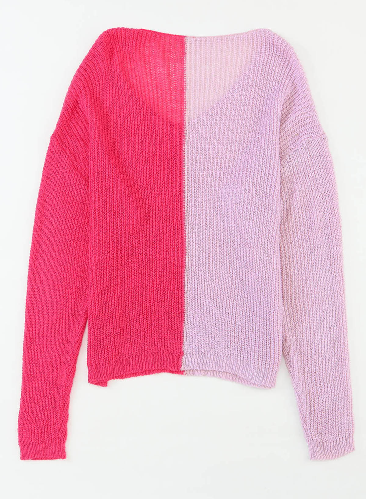 Long Sleeve V-Neck Colourblock Sweater | Pink