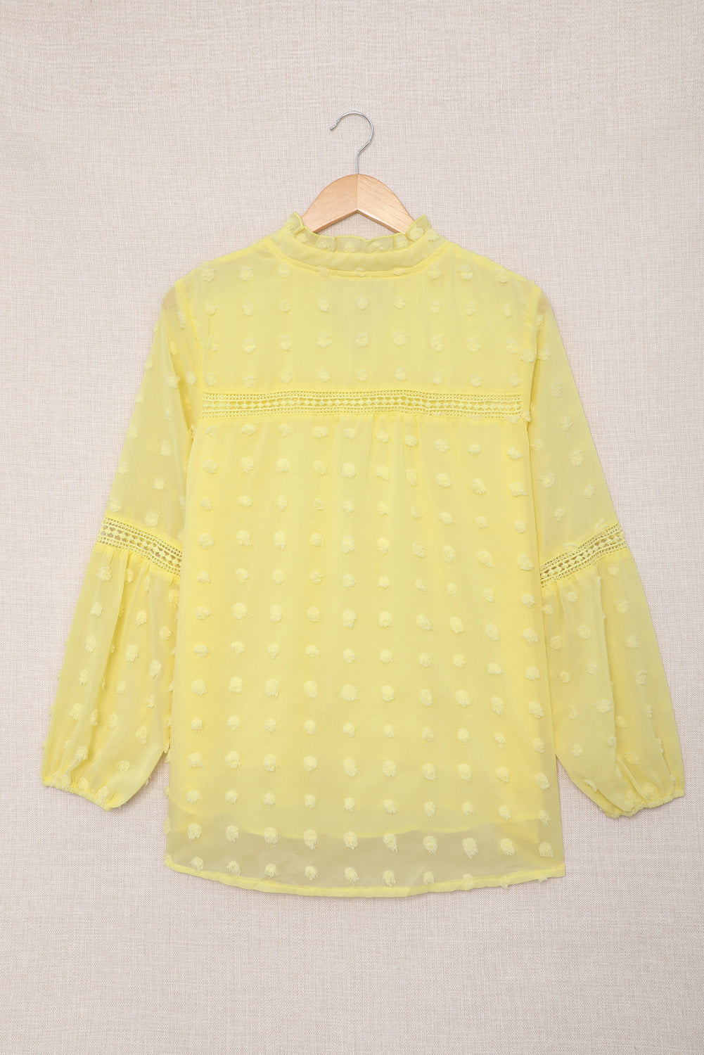 Swiss Dot Split Neck Ruffle Babydoll Blouse | Yellow