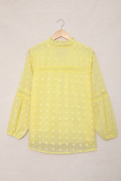 Swiss Dot Split Neck Ruffle Babydoll Blouse | Yellow