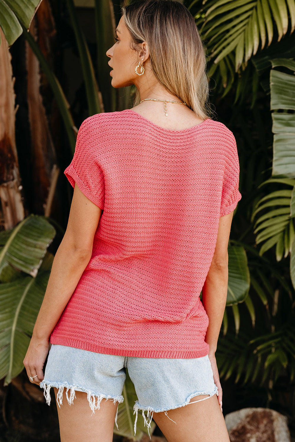 Solid Loose Knit Short Dolman Sleeve Sweater | Red Clay