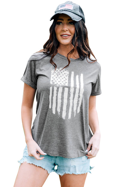 America Flag Print Crewneck T-Shirt | Gray