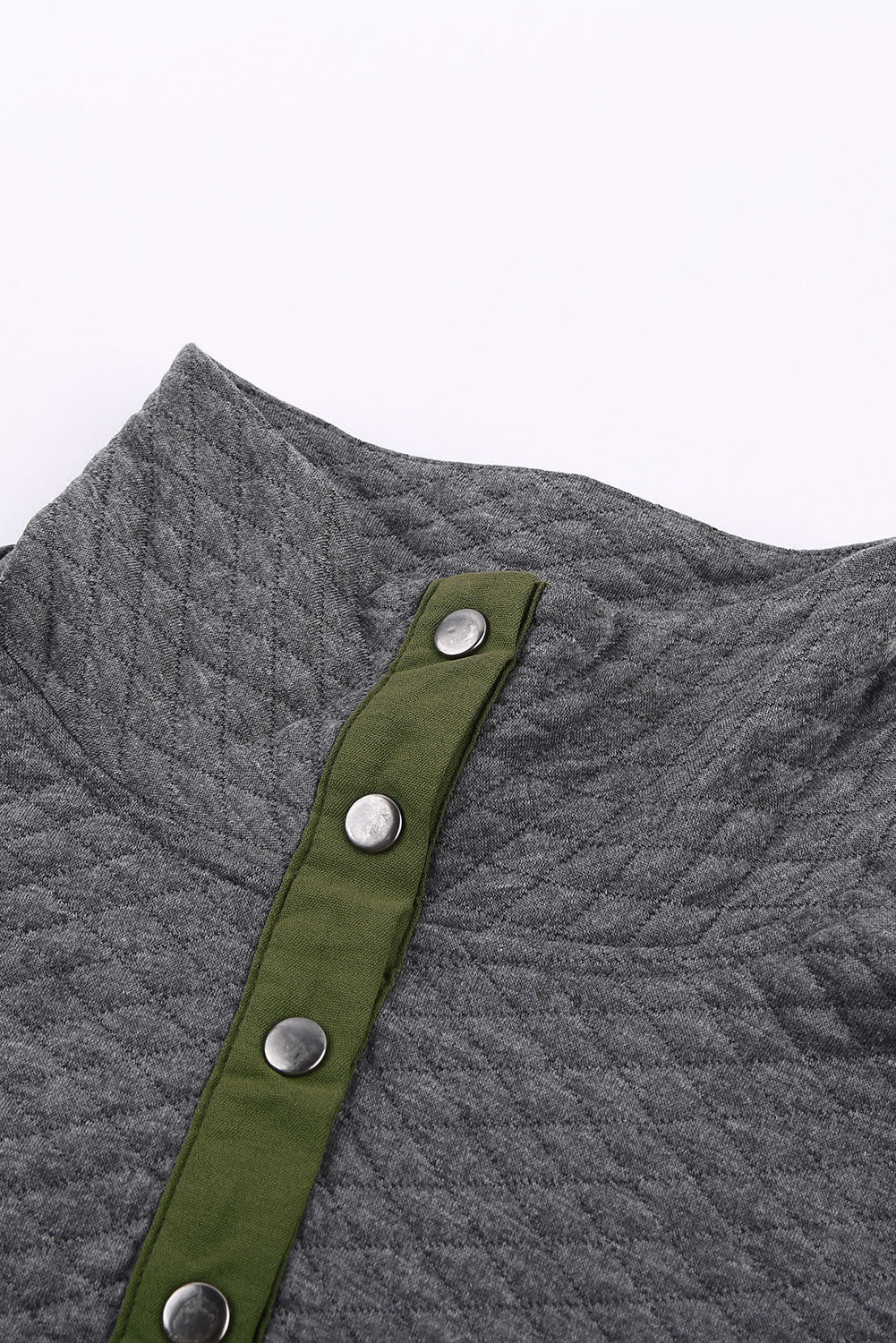 Dark  Quilted Snaps Stand Neck Sweatshirt With Fake Front Pocket | Gray