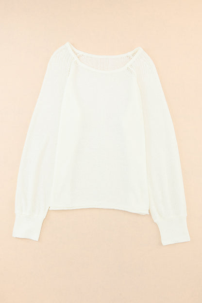 Long Sleeve Cutout Shoulder Relaxed Sweater | White