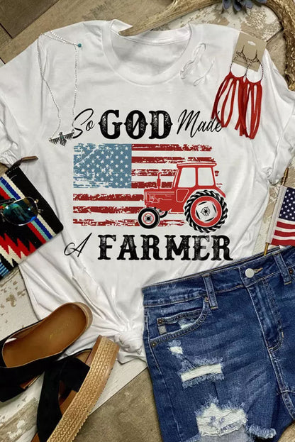 So God Made A Farmer Flag Graphic Tee | White