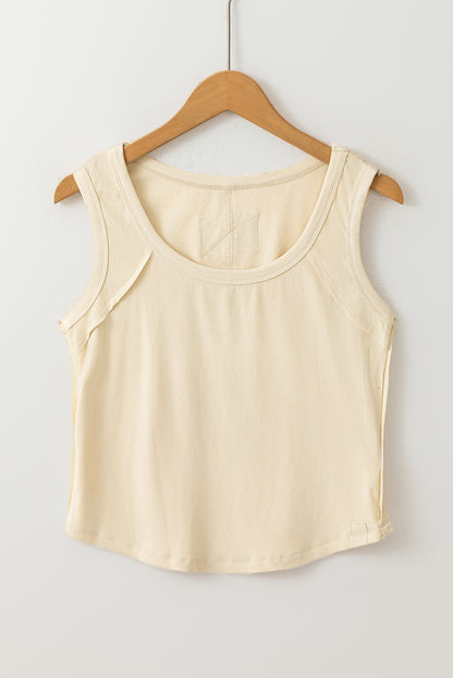 Ribbed Exposed Seam Cropped Tank Top | Beige