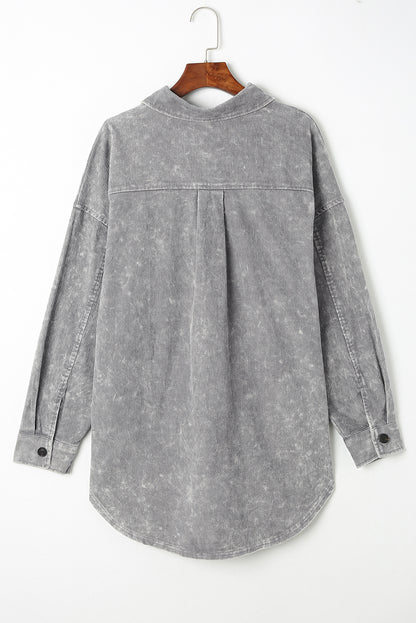 Vintage Distressed Mineral Wash Oversized Shacket | Gray