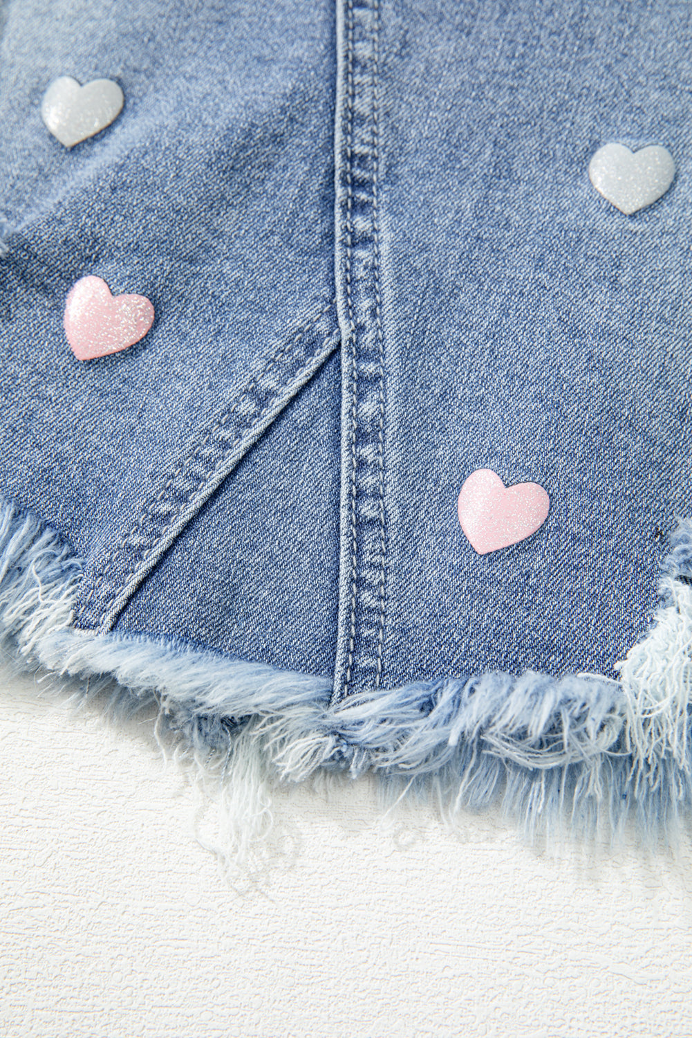 Shimmer Heart Pattern Distressed Denim Mini Skirt | Beau Blue