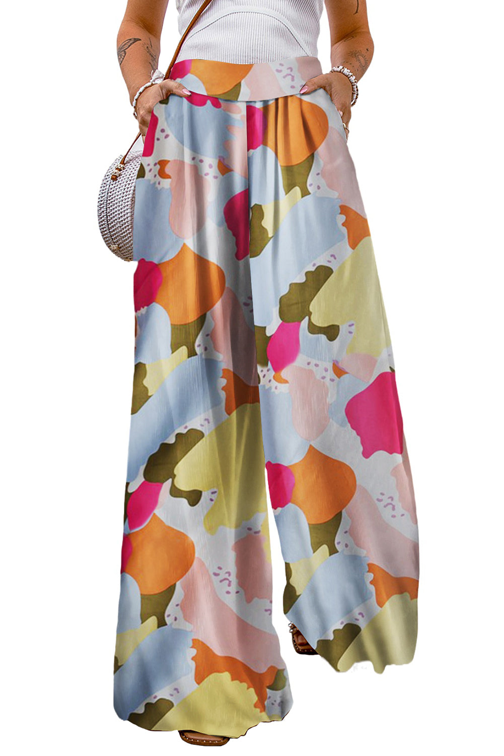 Colour Palette Print Flowy Wide Leg Pants | Multicolour