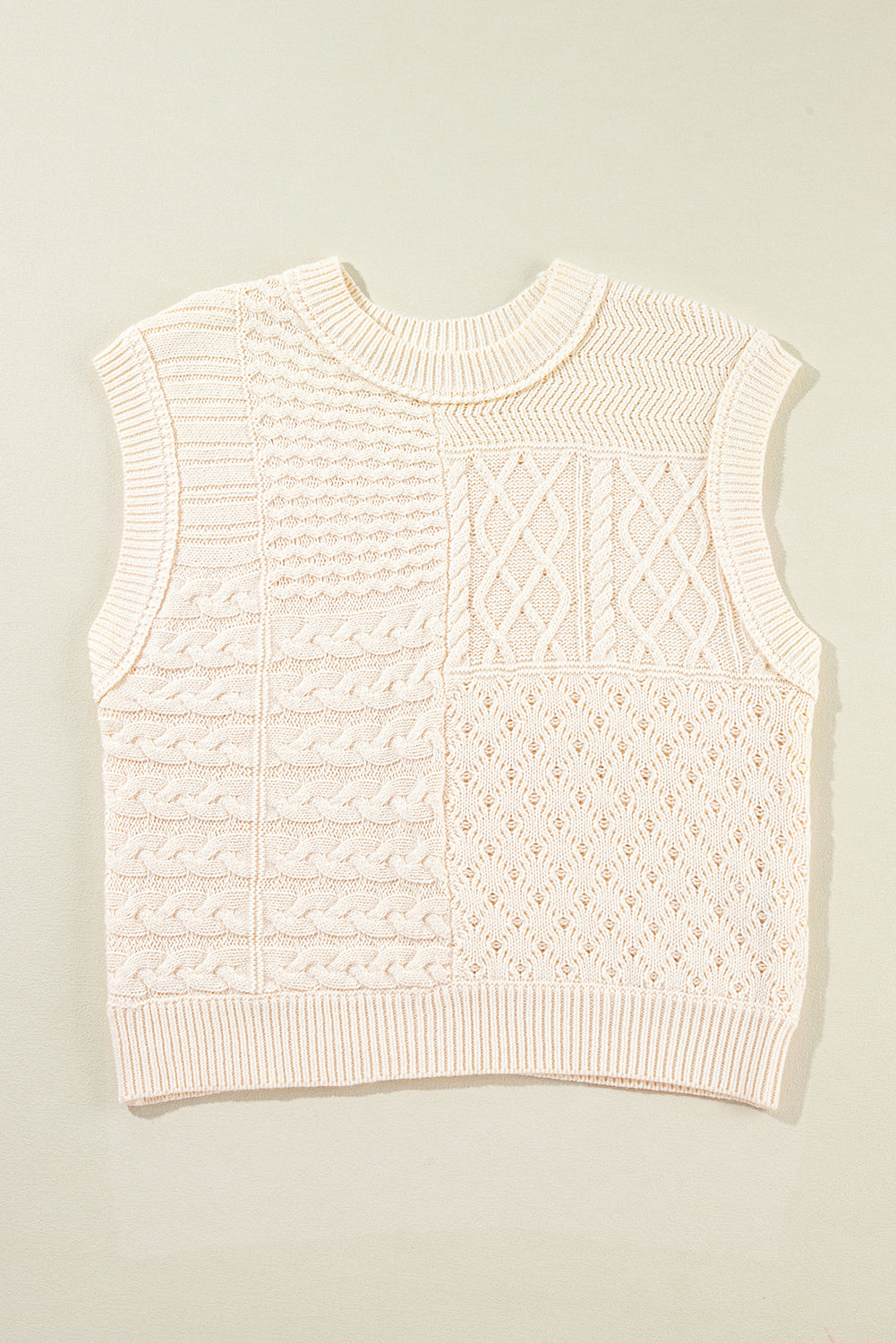 Cable Knit Dolman Armholes Sweater Tank | Beige