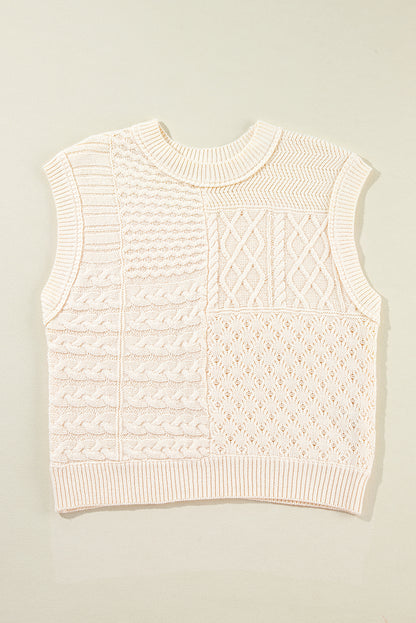 Cable Knit Dolman Armholes Sweater Tank | Beige