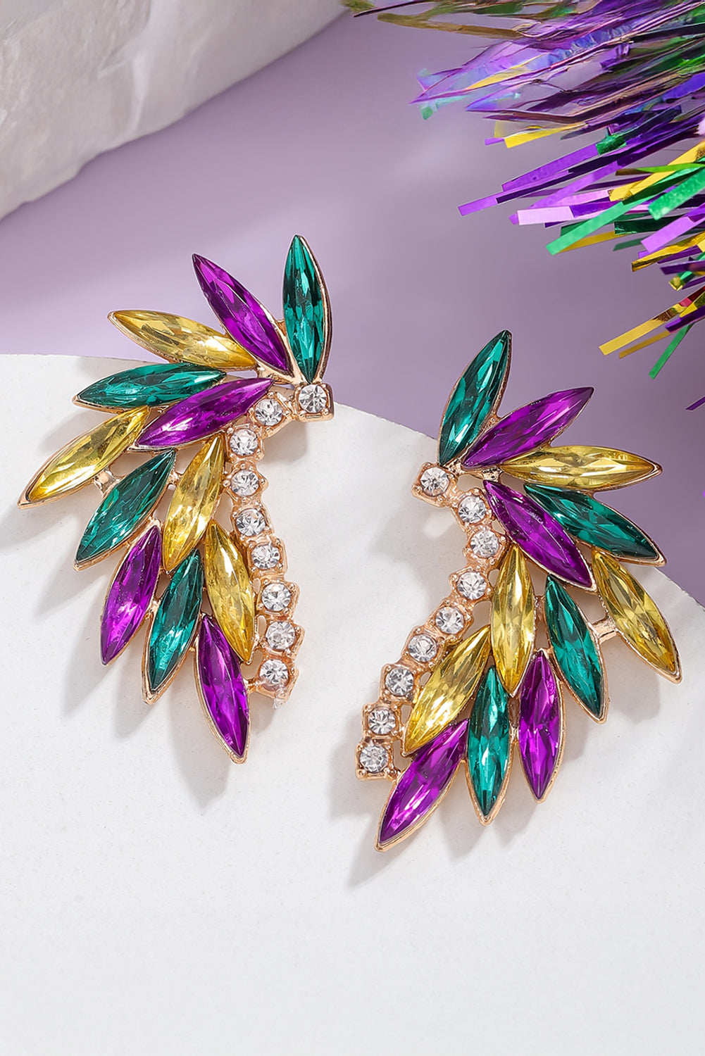 Mardi Gras Rhinestone Crystal Inlay Stud Earrings | Gold