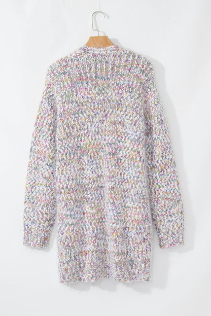 Multicolour Confetti Open Front Knit Cardigan | Yellow