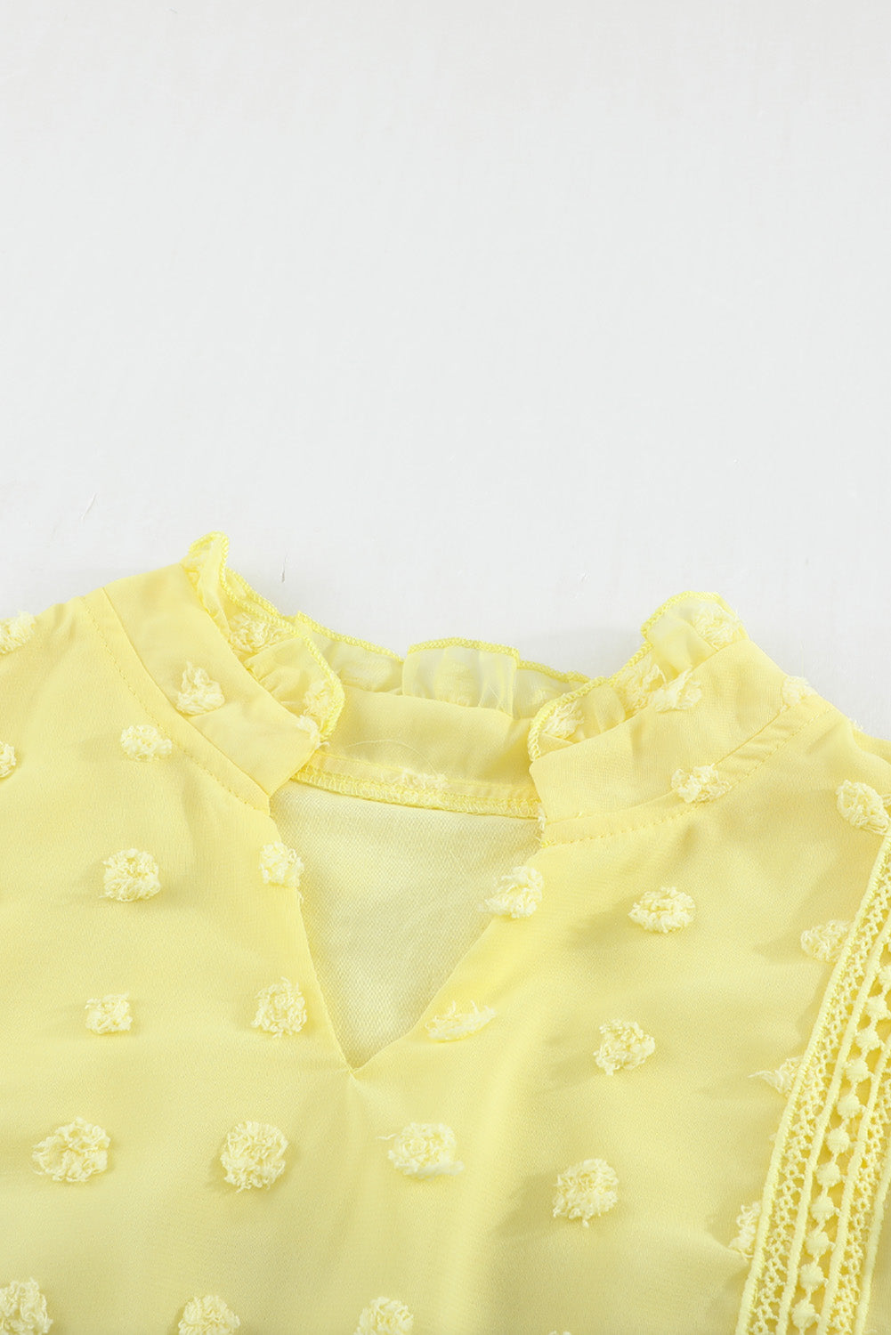 Swiss Dot Split Neck Ruffle Babydoll Blouse | Yellow