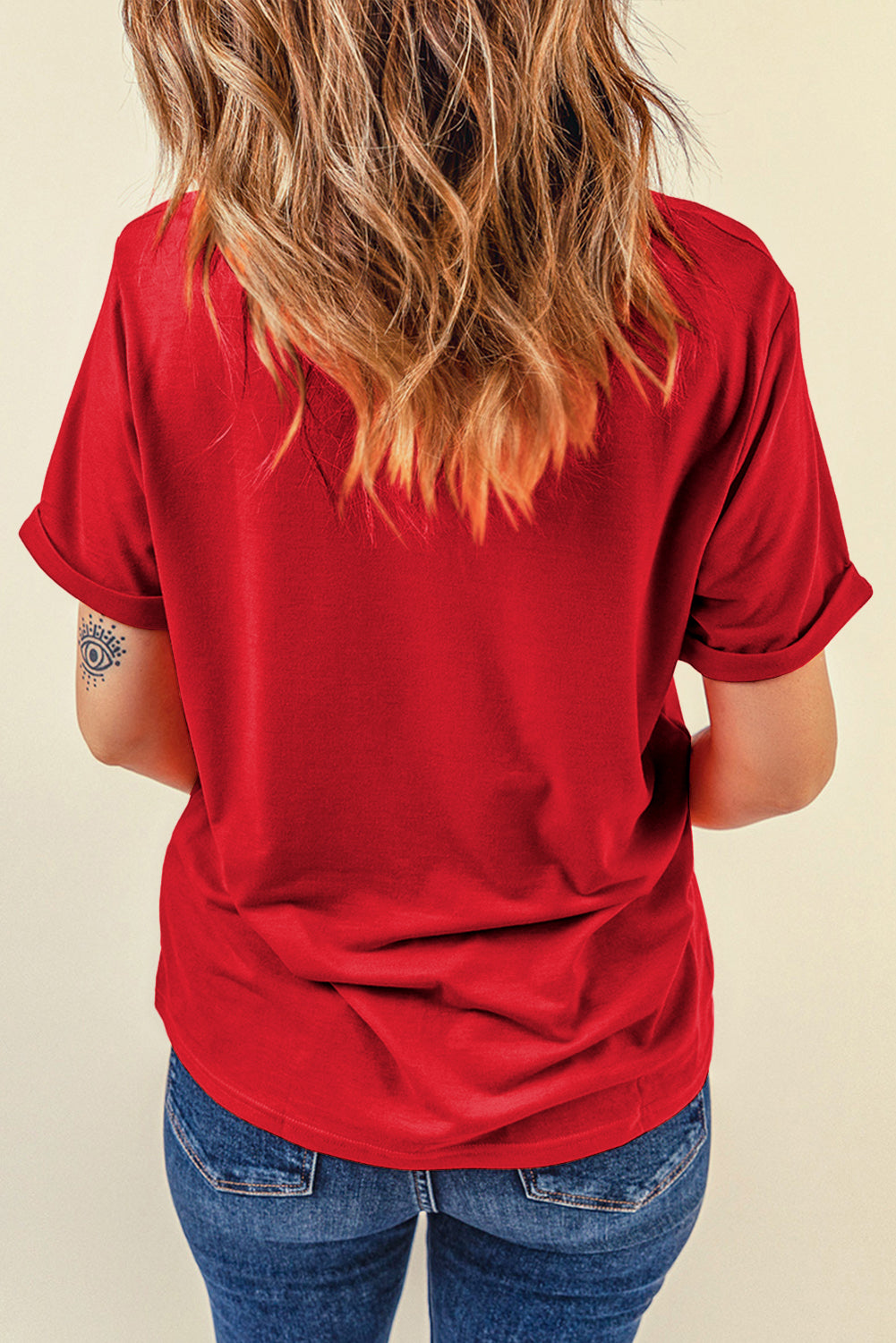 Casual Plain Crew Neck Tee | Red