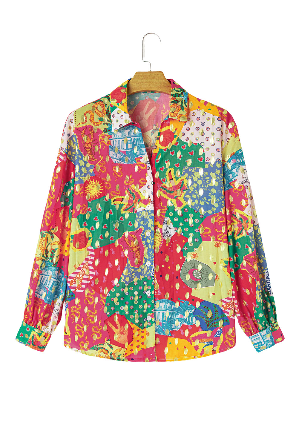 Colourblock Abstract Print Button Up Loose Shirt | Rose Red