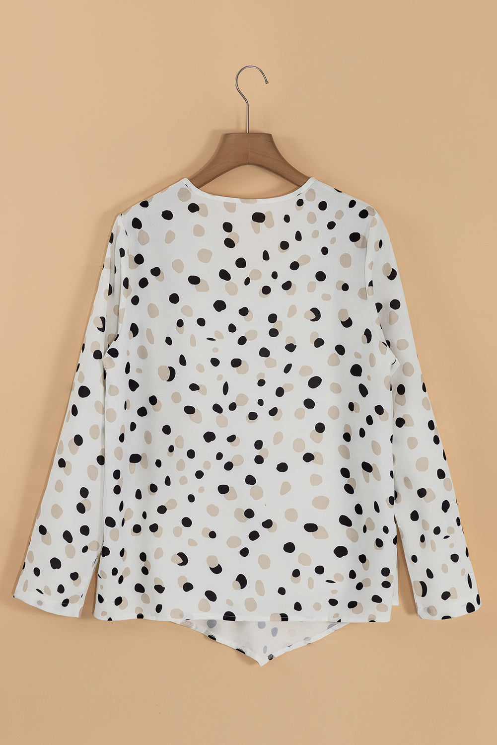 Polka Dot Print Button Front V Neck Blouse | White