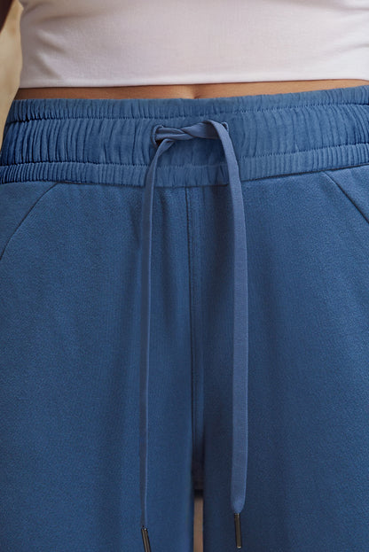 Drawstring High Waist Wide Leg Pocketed Sweatpants | Sail Blue