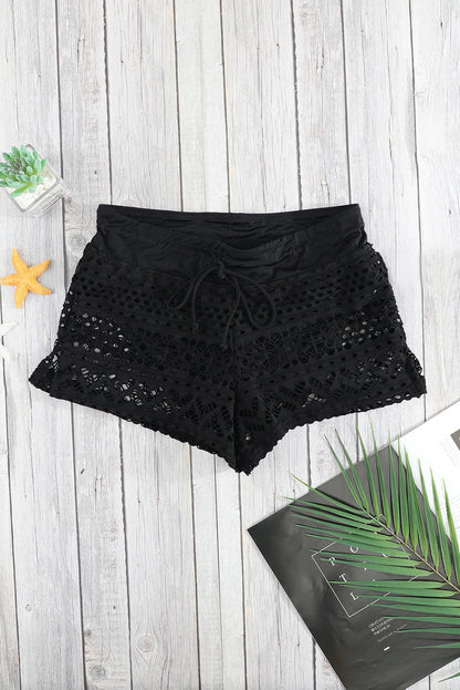 Lace Shorts Attached Swim Bottom | Black