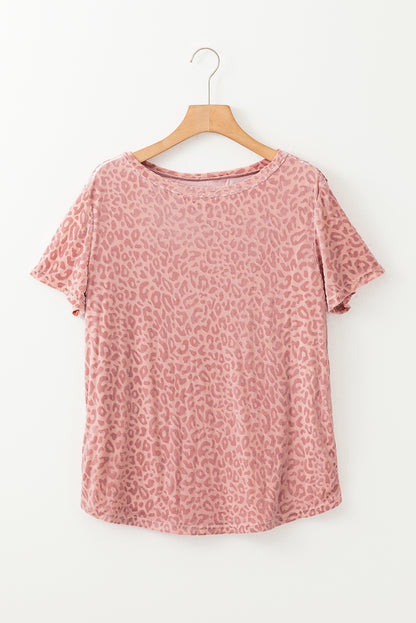 Burnout Velvet Leopard Print Short Sleeve Top | Pink