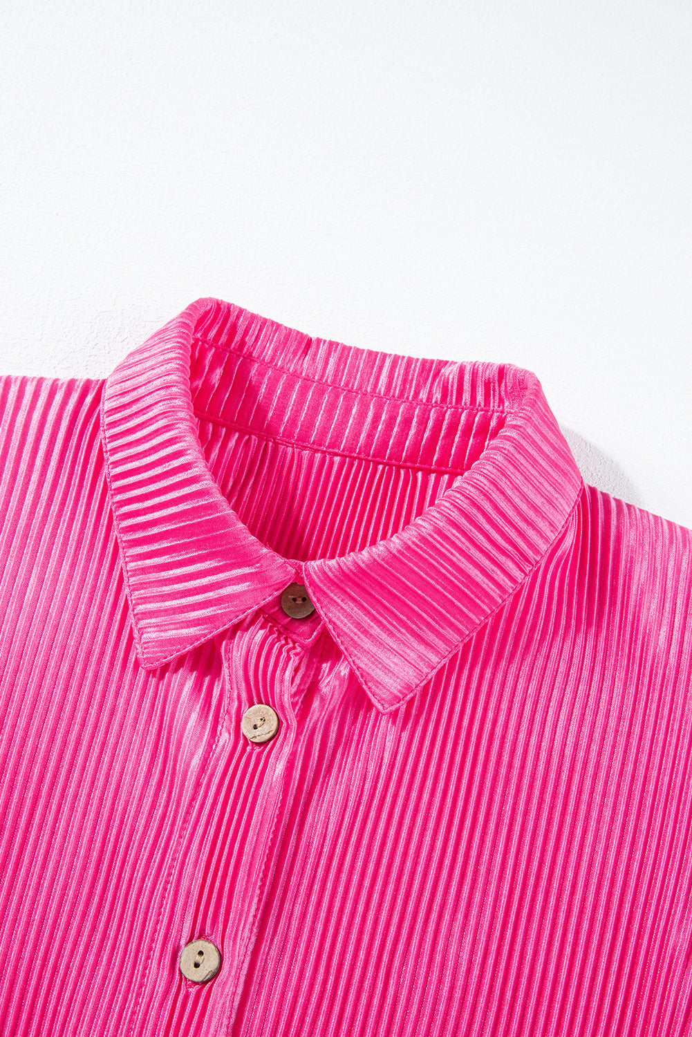 Satin Pleated Short Sleeve Shirt | Bright Pink