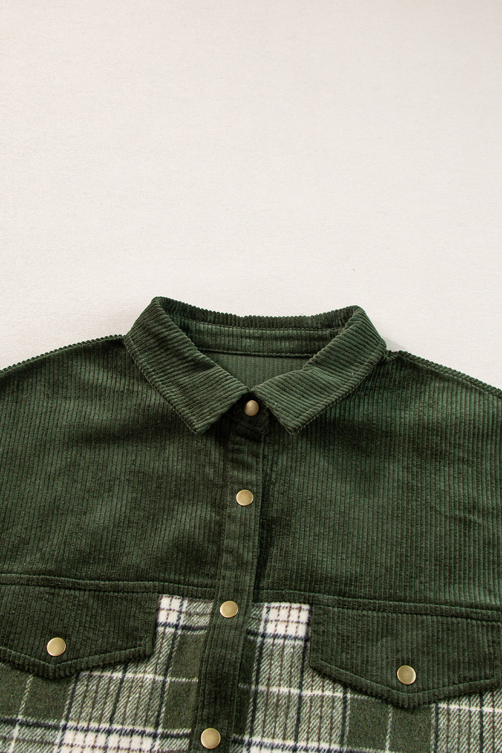 Snap Buttons Colourblock Plaid Shacket | Blackish Green