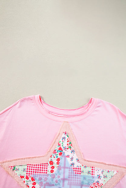 Star Patchwork Loose T-Shirt | Pink