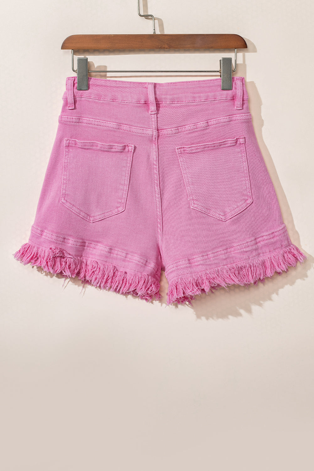 Frayed Edge Mid Rise Denim Shorts | Pink