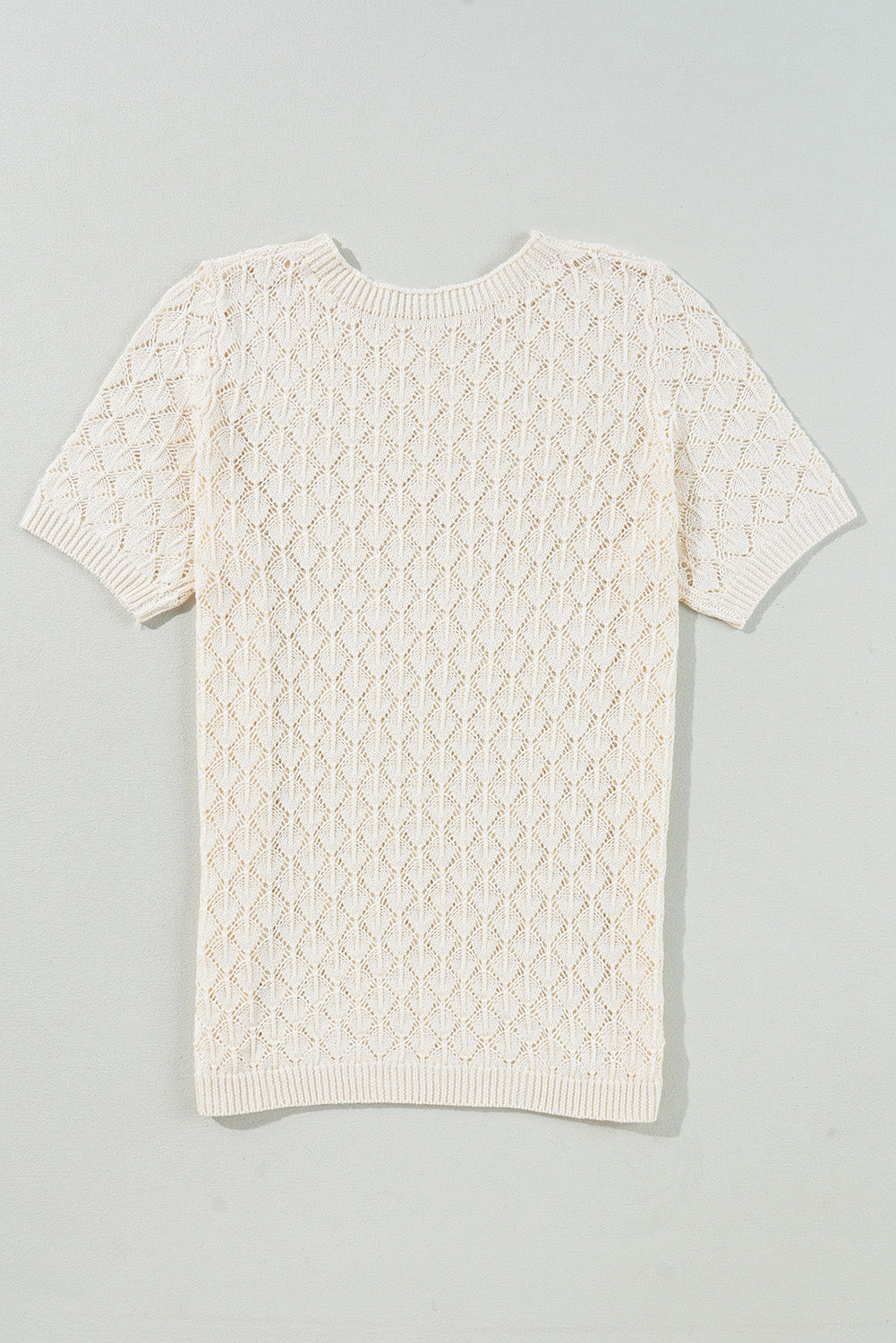 Hollow Out Crochet O Neck Short Sleeve Sweater Tee | Beige