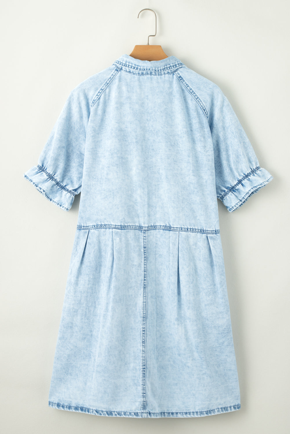 Mineral Wash Ruffled Short Sleeve Buttoned Denim Dress | Beau Blue