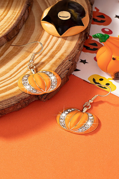 Halloween Rhinestone Pumpkin Hook Earrings | Orange