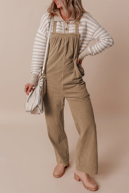 Solid Pocketed Loose Fit Corduroy Overall | Gray Morn