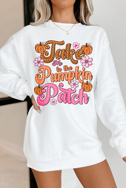 Take Me To The Pumpkin Patch Floral Halloween Sweatshirt | White