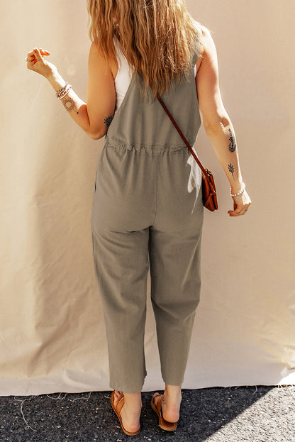 Drawstring Buttoned Straps Cropped Overall | Sage Green