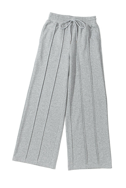 Seamed Drawstring High Waist Wide Leg Sweatpants | Gray