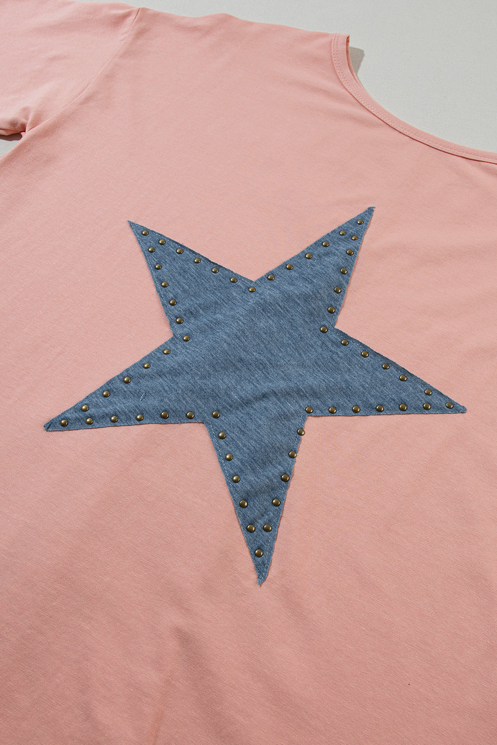 Mineral Wash Studded Star Patch Graphic High Low Tee | Apricot Pink