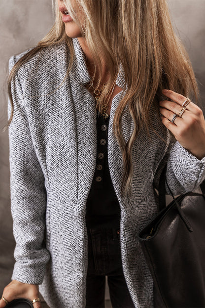 Lapel Collar Long Jacket With Pockete | Light Grey