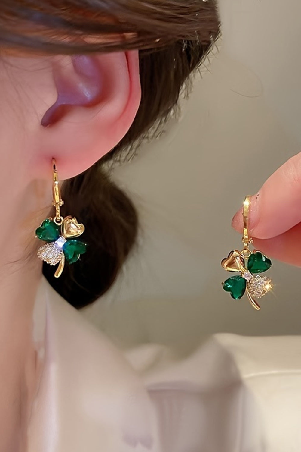 Gorgeous Gem St. Patricks 4-Leaf Clover Earrings | Gold