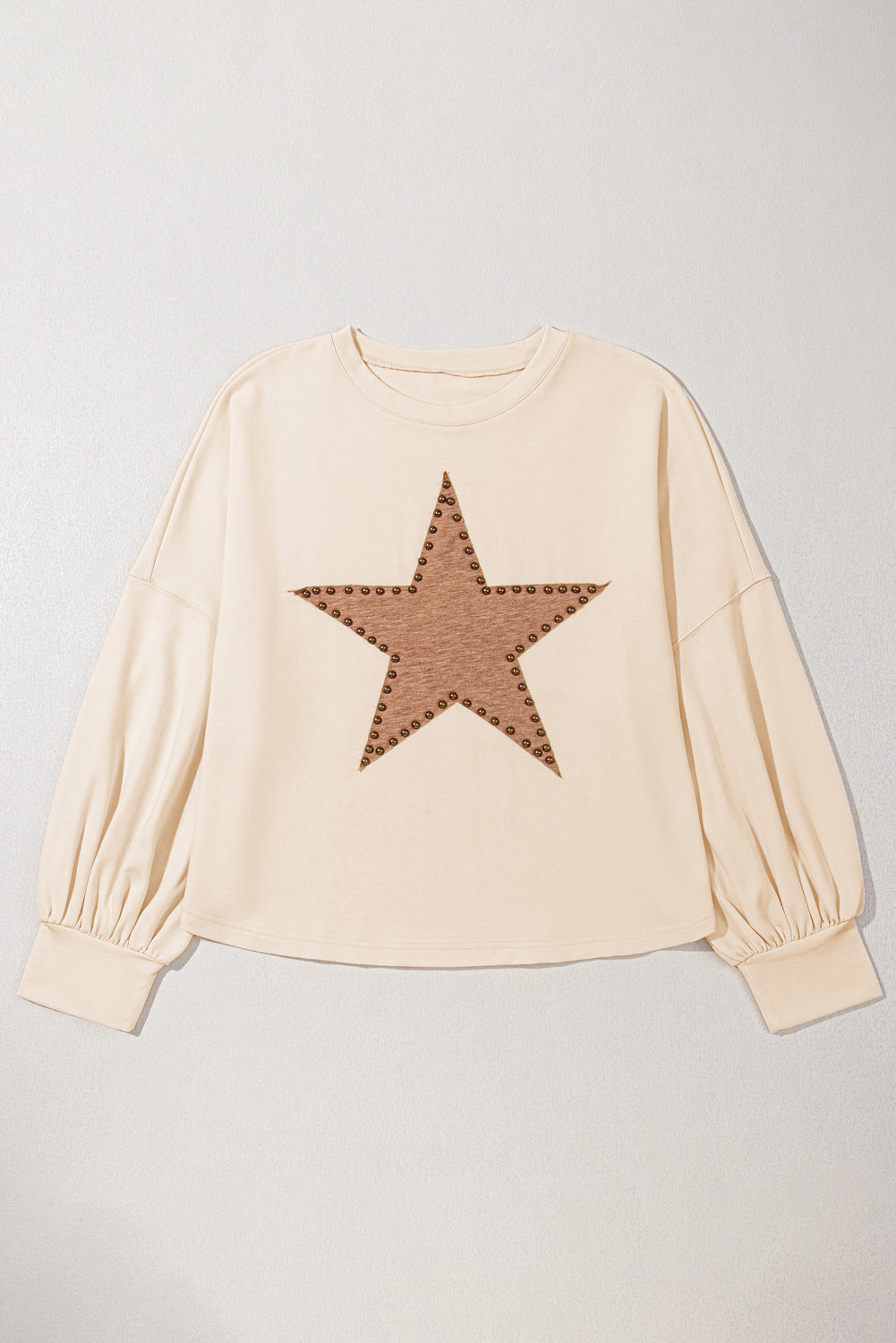 Star Shape Studded Crew Neck Plus Size T Shirt | Beige