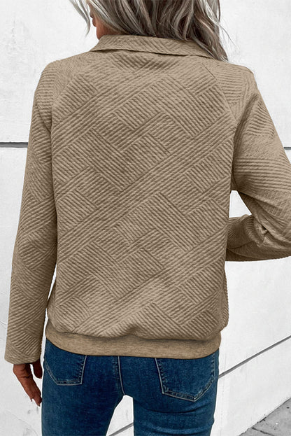 Textured Knit Buttoned Kangaroo Pocket Sweatshirt | Pale Khaki