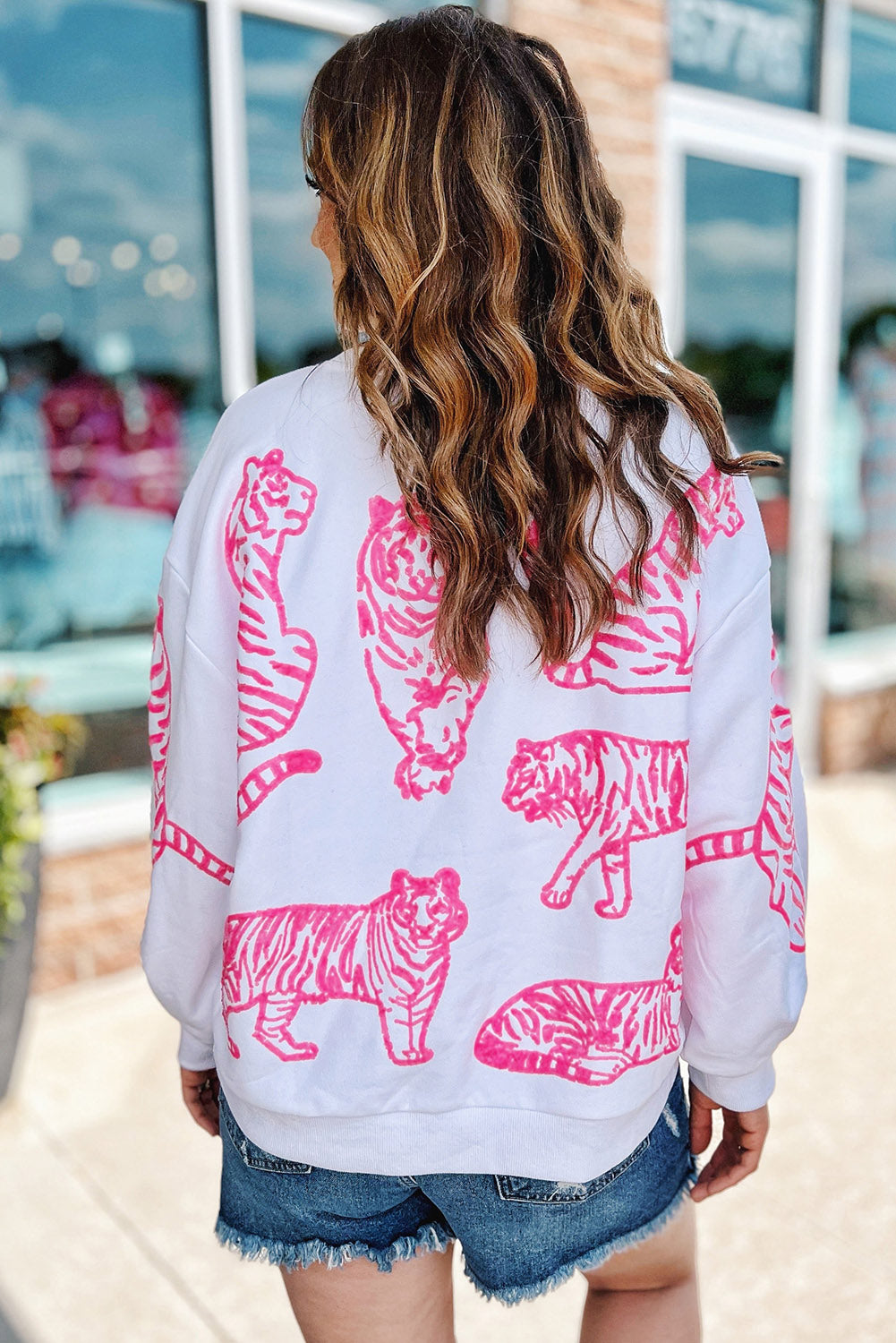 Pink Animal Print Pullover Sweatshirt | Bright White