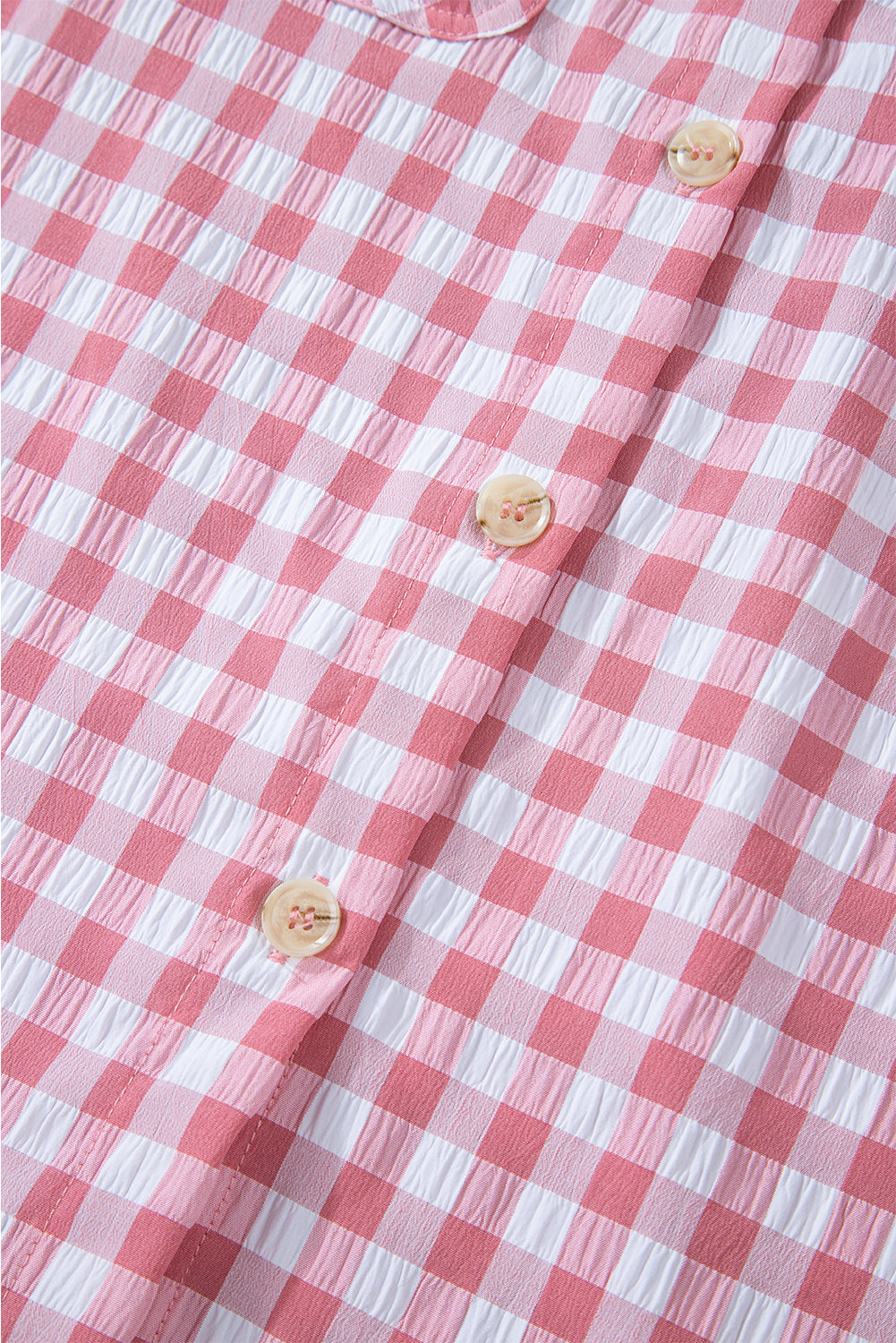 Gingham Print Chest Pockets Buttoned Collared Shirt | Pink