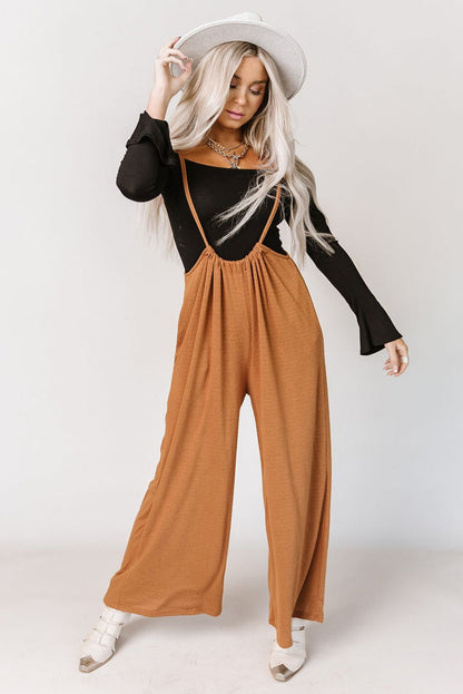 High Rise Wide Leg Suspender Pants | Orange