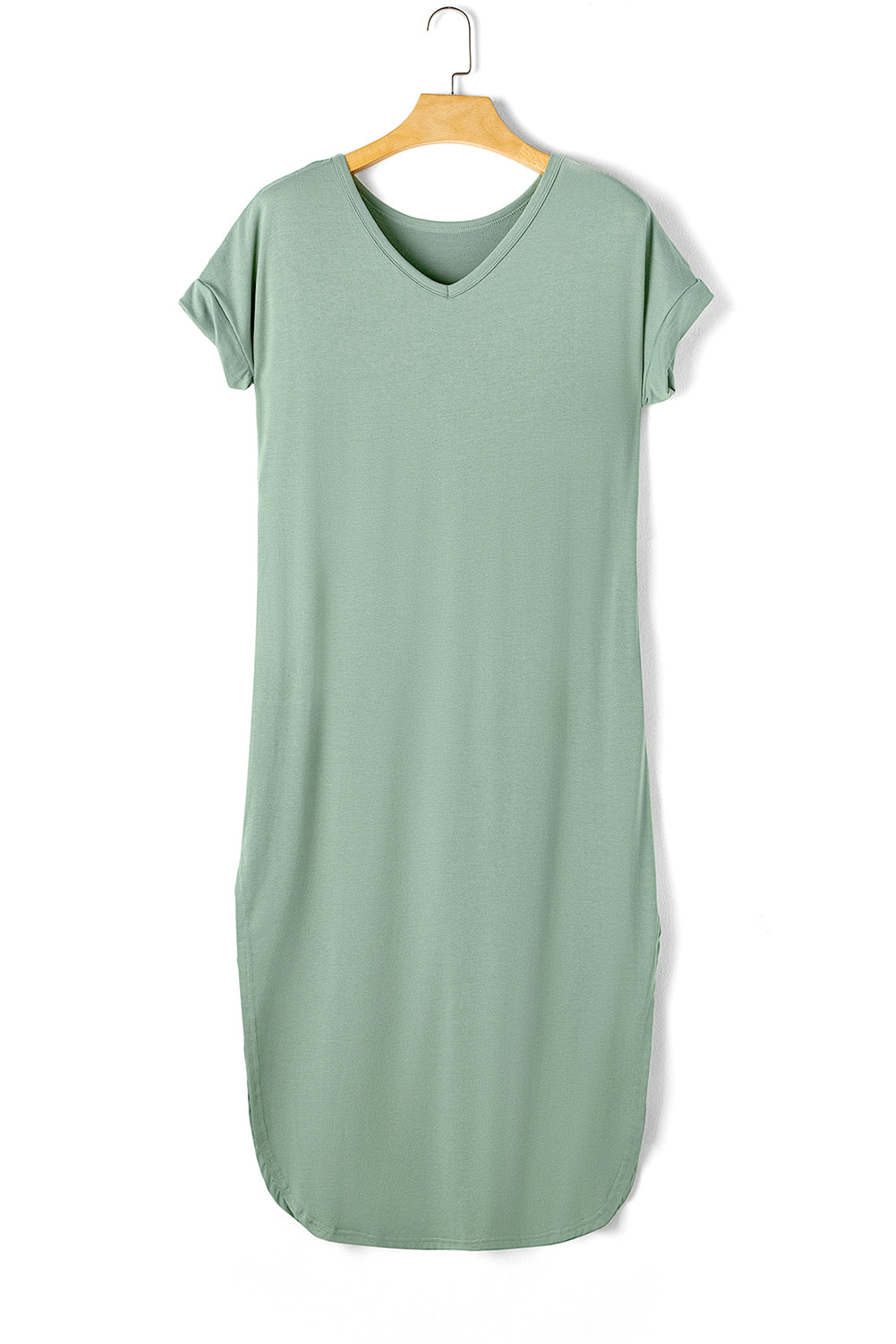 V Neck Hidden Pocket Splits Maxi T-Shirt Dress | Grass Green