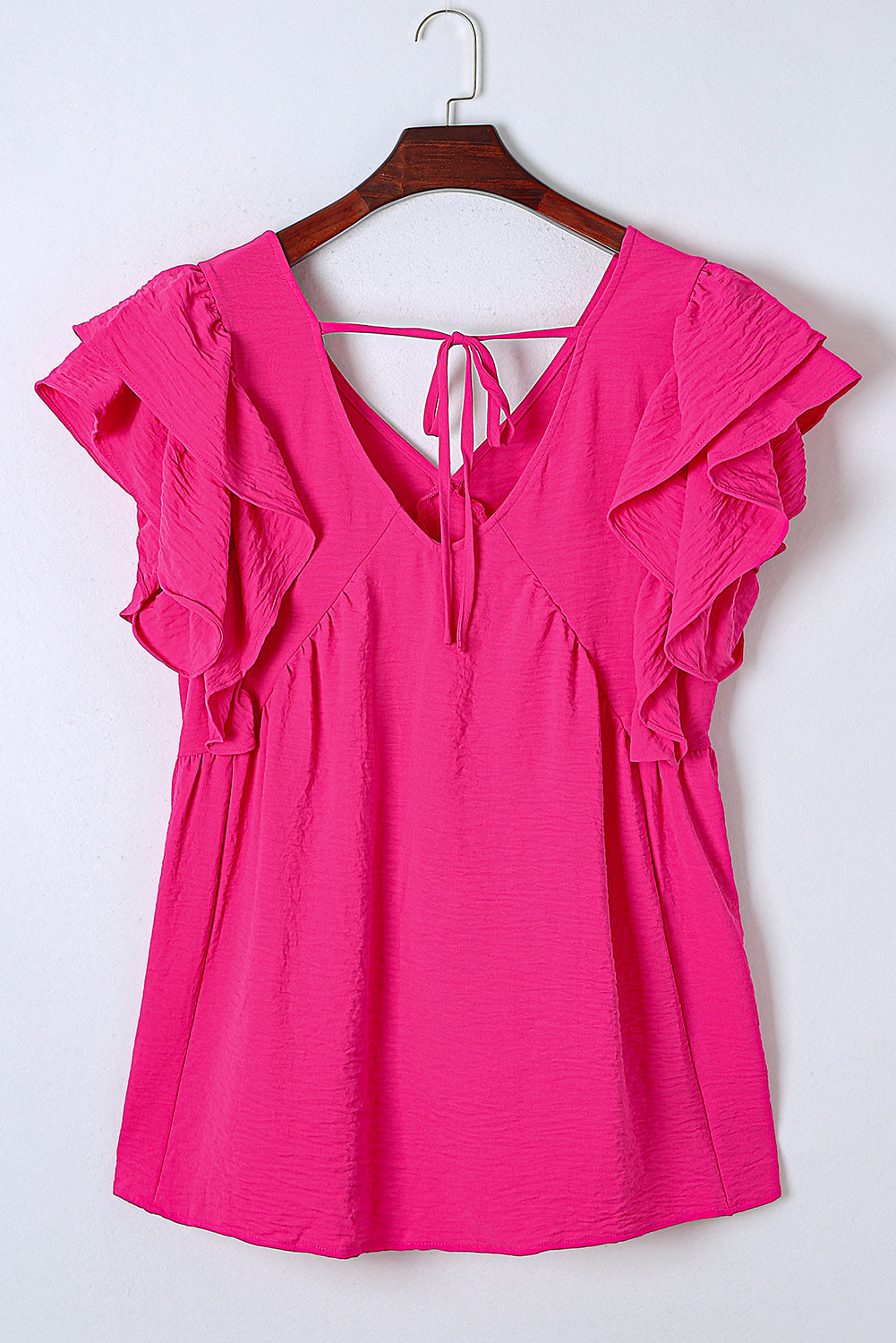 Plus Size Ruffle V Neck Tie Back Tunic Top | Pink