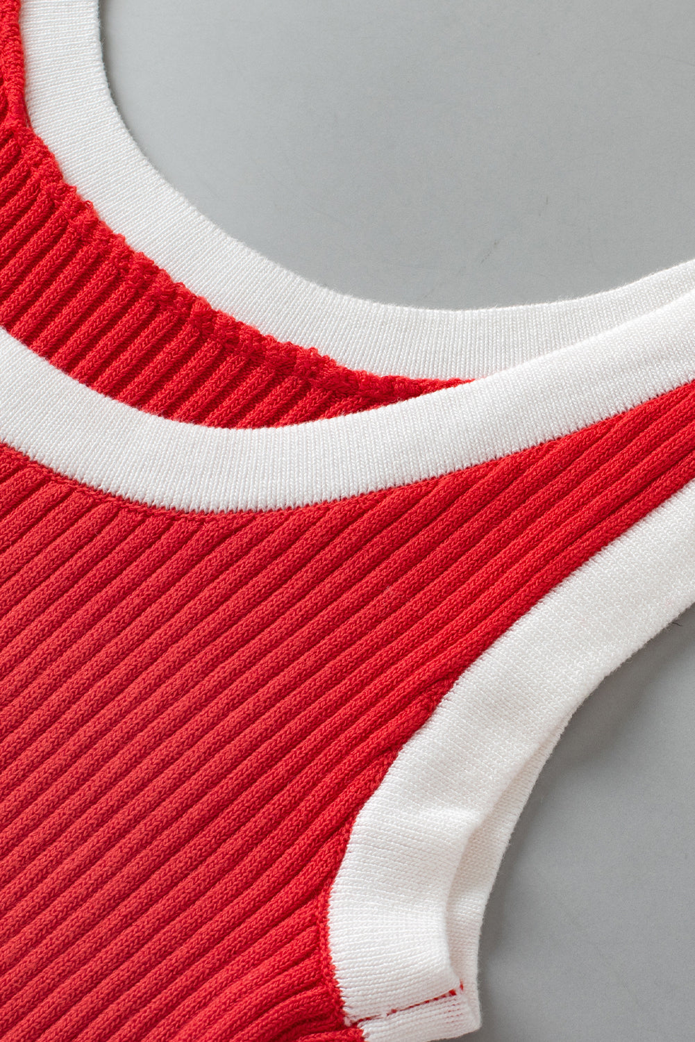 Colourblock Edge Ribbed Knit U Neck Tank Top | Fiery Red