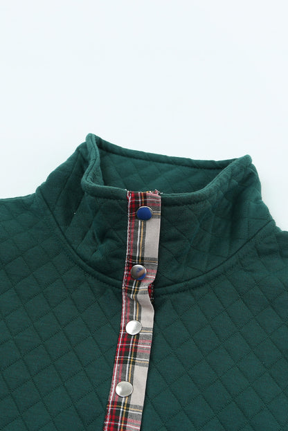 Geometric Texture Plaid Trim Sweatshirt | Green